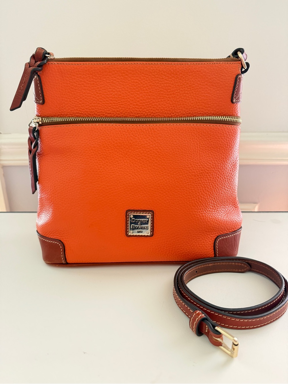 Dooney & Bourke Pebble Grain Leather Convertible Crossbody Shoulder Bag Orange